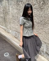 Ashen Checkered Collar Pintuck Shirt
