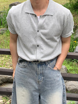 リネンカラーハーフスリーブカーディガン