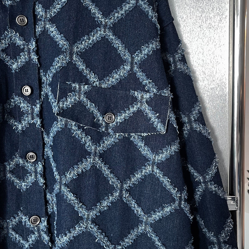 CR denim destroyed cutting cropped jacket (2 colors)