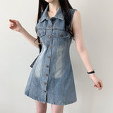Roum A-line washed denim tank top mini dress