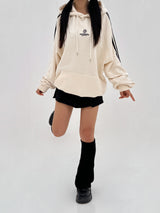(UNISEX) THREE-STRIPE OVERSIZED CUTE BOXY HOODIE - 2 COLOR