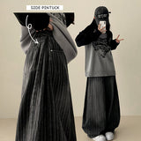 Poae Site Pin Tuck Stripe Denim Wide Pants