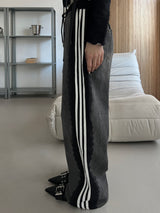 2-WAY lace wide denim training banding long pants (2 colors)