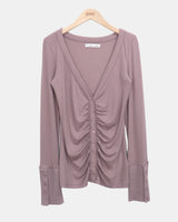 Hir Sleeve Button Shirring V-Neck Cardigan