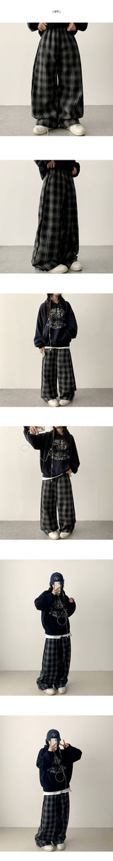 Condo tartan check banding wide pants