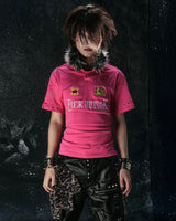 "BBY TECHBOI"ファーピンクポロTシャツ