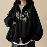 Camo Lettering Two Way Hooded Zip-Up 