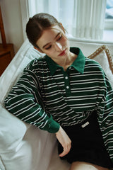 ARETE STRIPE OVERFIT COLLAR T-SHIRT / GREEN