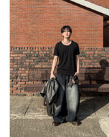 スリムフィットリブ UネックショートスリーブTシャツ