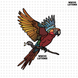 Rainforest Rose Red Denim-Washed T-Shirt (Colorful Macaw)