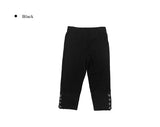 Benz Color Matching Button Capri Three Quarter Leggings Pants
