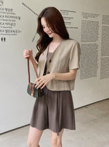 Dinet High-Waist Pintuck Shorts Slacks (Belt Set)