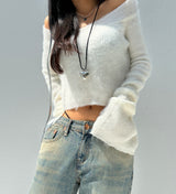 (HIGHLY RECOMMENDED!) MARSHMALLOW SOFT-FIT OFF-SHOULDER ANGORA RABBIT LONG-SLEEVE KNIT