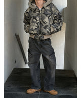 [Unisex] Camo crop fur hood jumper