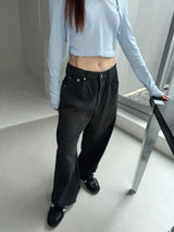 BLACK STRIPE WASHING DENIM PANTS