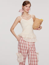 Feminine Double Strap Layered Frill Blouse