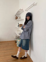 Sapney Incision Denim Midi Skirt