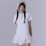 90's スカラップステッチネックTシャツ (WHITE)