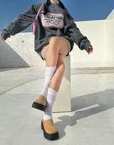 [POINT ITEM] 6CM PLATFORM Y2K SUEDE LEATHER FAUX-LEATHER BLOAFER ミュール ラウンドトゥ スリッパ - 2 COLOR