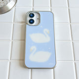 swan silver glossy glass phone case