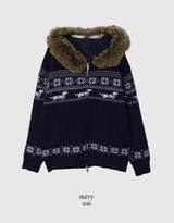 Nordic Fur Hood Knit Zip-up (2color)