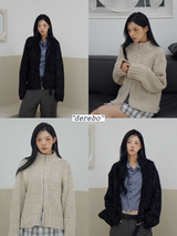 Multicolor high neck knitwear zip-up cardigan