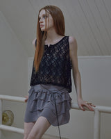 ethnic lace hoodie sleeveless / black