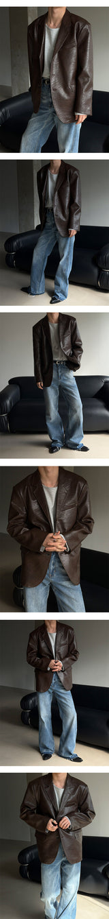[F/W] Crack overfit leather blazer(2color)