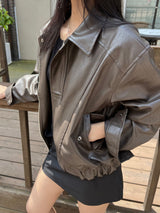 オールドボックスレザーバイクオーバーフィットレザージャケット (2 colors)