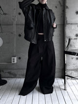 loose fit basic leather jacket