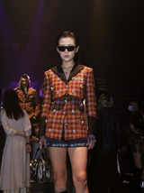 Checked Faux Pearl Crop Suit