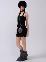 Fluffy Tambourine Chain Bag - Grey Leopard