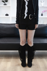 [Sepia] Basic cotton shorts (Black/White)