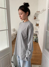 [unisex] Napyu Slit Over Plain Long Sleeve Tee