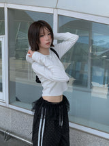 ポピーボタンスリムフードTシャツ