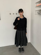 ディパンリボンデニムプリーツミディスカート