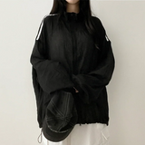 Shelly Gauze Two-Line High-Neck Zip-Up Jumper