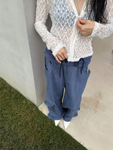 Khaki Cargo Wide Leg Straight Pants