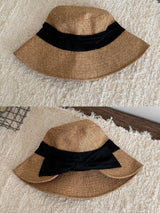 Sky blue linen color-block bucket hat