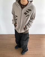 Broken Knit Hooded Zip-Up
