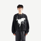 HIERARCHY STUDIOS TMTNW - ウォッシュドブラックアンチェーンオーバーサイズクルーネック