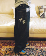CHECK APPLIQUE DENIM PANTS BLUE(CV2GSFD111A)