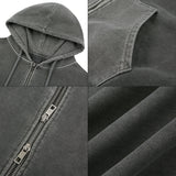 VINTAGE PIGMENT DYING HOODED ZIP UP GRAY