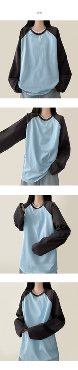 Billy color matching nagrang loose fit long sleeve tee