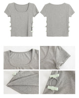 サイドポイントリボンショートスリーブtシャツ