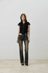 SYLPH SHIRRING SHIRT / BLACK