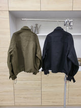 Neck Belt Crop Bomber Jacket