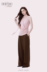 Indie pink choker V-neck wrap sleeveless t-shirt