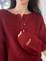 アメリ―レザーパッチヘンリーネックニット (5color)