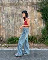 FRONT SIDE PATCHWORK DENIM PANTS code 18106